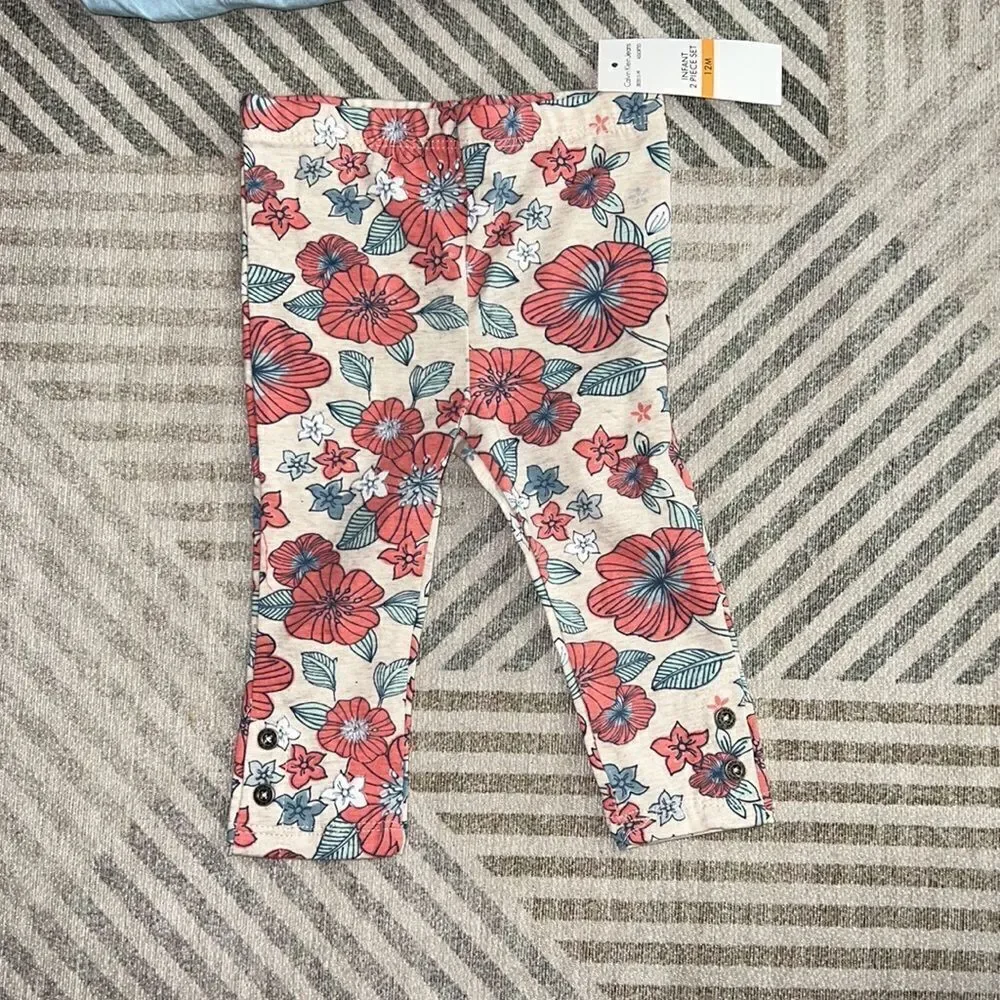 CALVIN KLEIN | Blue & Coral | CHAMBRAY TUNIC WITH FLORAL LEGGINGS